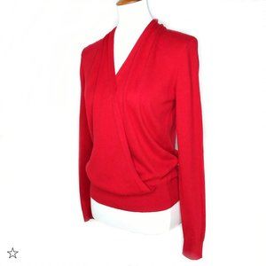 J. Jill Julia Wrap Pullover Sweater in Red Classic Holiday Silk & Wool Blend